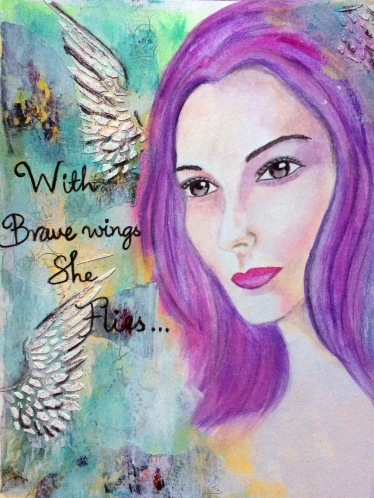 girl with brave wings she fly green